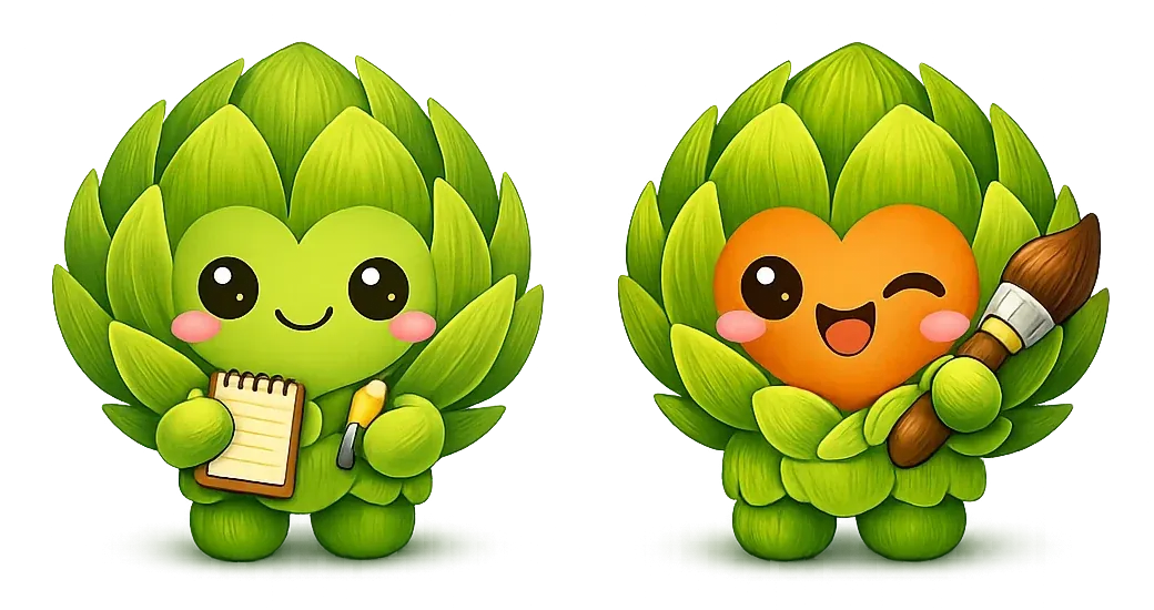 Arti et Chou, les mascottes de Cœur Artichaut